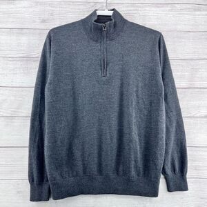 UNTUCKit Sweater Sz L Grey Merino‎ Wool 1/4 Zip Pullover Lightweight Long Sleeve